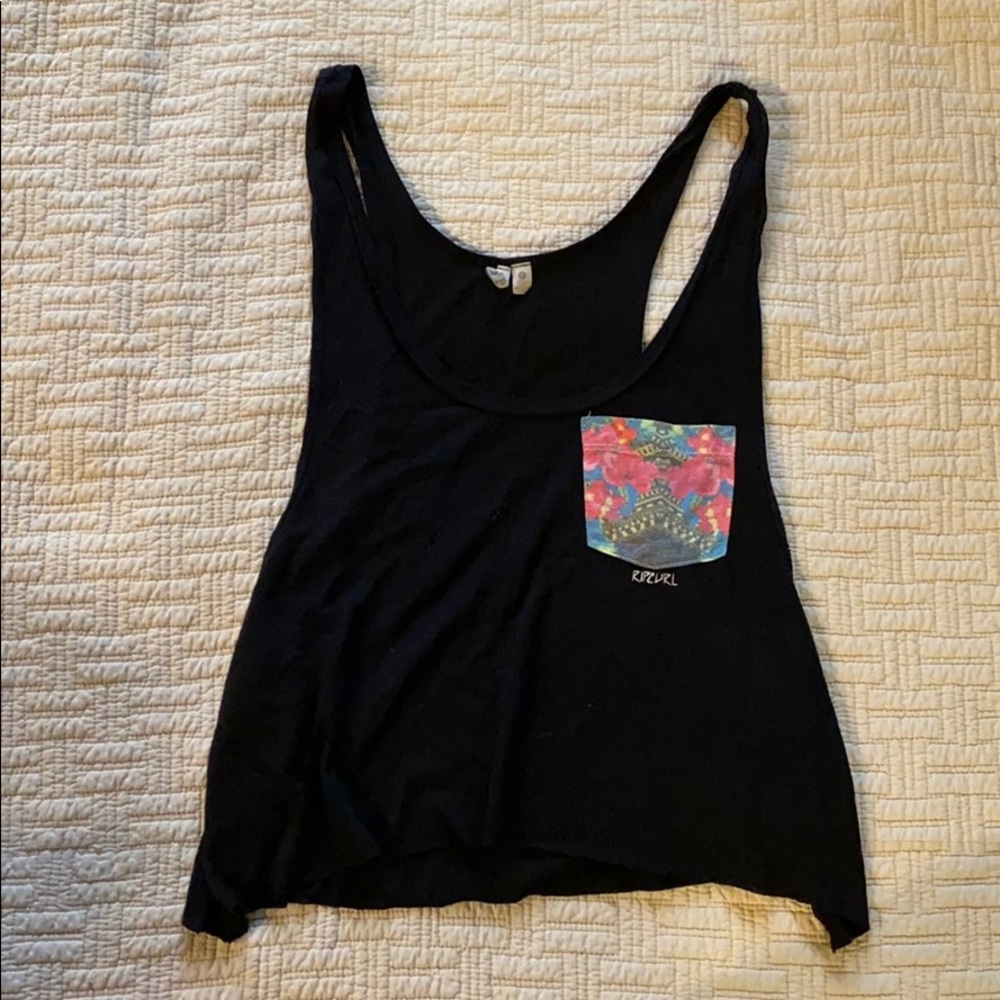 Ripcurl Black Tank Top with Tropical Print Pocket